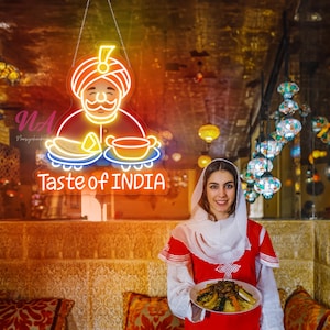 Taste of Indian Neon Sign Indian Food Sign Restaurant LED Decor Opening Gift Custom Neon Sign Indian Cuisine Open Neon Sign Asian Food Sign