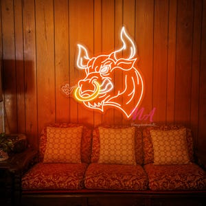 Angry Bull Neon Sign, Bull Neon Sign, Cow Neon Sign, Bull Head Neon Sign, Buffalo Neon Sign, Texas Longhorn Neon Sign, Western LED Light