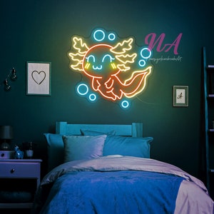 Cute Axolotl Neon Sign Hologram LED Light Axolotl Neon Sign Bedroom Decoration Axolotl Wall Art Kawaii Decor Art Custom Axolotl Name Sign