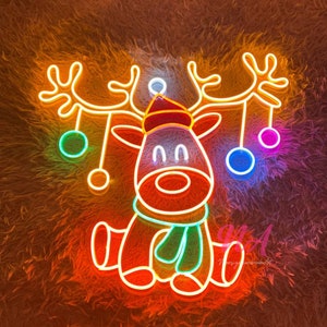 Santa&#39;s Reindeer Neon Sign Reindeer Neon Lights Decor, Christmas Neon Sign, New Year Neon Sign, Christmas Gift, Christmas Decoration Room