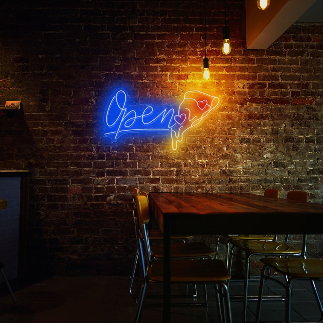 Open Pizza Neon Sign, Pizza Slice Wall Decor, Custom Neon Sign, Best ...