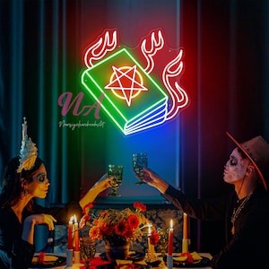 Pentagram Book Neon Sign, Inverted Pentagram Neon Sign, Baphomet Decor Wall Sign, Custom Neon Sign, Gothic Dark Decor, Halloween Gift