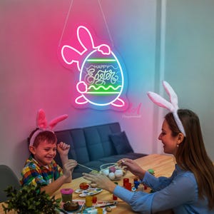Letrero de neón de conejo para el día de Pascua Letrero de conejo iluminado Letrero de conejo Decoración de dormitorio de guardería Decoración de dormitorio de guardería Decoración de feliz Pascua