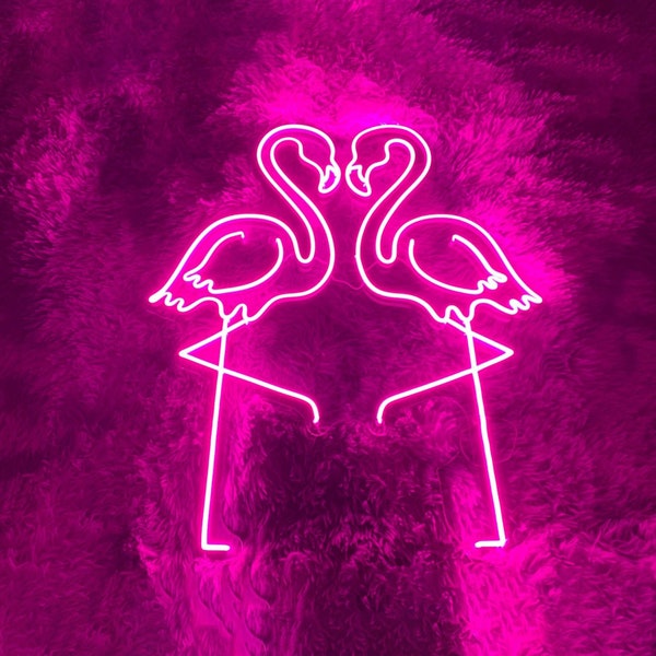 Paar küssende Flamingos Leuchtreklame, Flamingo Leuchtreklame, Flamingo-Wohnkultur, Led-Schild für Schlafzimmer, rosa leuchtendes Schild, Valentinstagsgeschenk