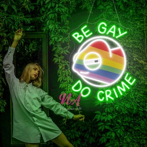 Bądź gejem, popełniaj przestępstwo Neon Sign Rainbow Gekko Sign LGBT Neon Light Pride Month Gift LGBT Flag LGBT Pride Gay Pride Light Love Is Love Sign