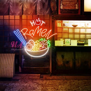 Letrero de neón de Hot Ramen: decoración de restaurante japonés