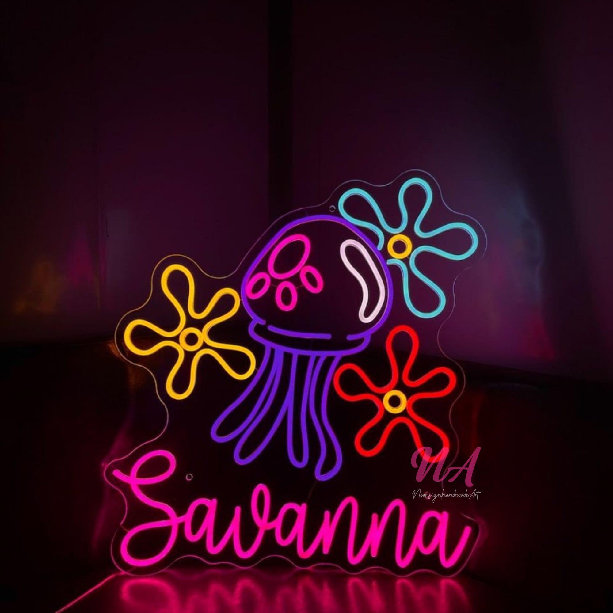 Jellyfish Spongebob Flowers Neon Sign Bundle Flower Neon