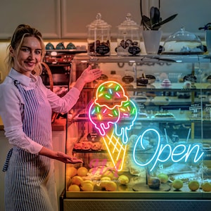 Ice Cream Open Neon Sign Ice Cream Led Logo Sign Open Neon Sign Custom Neon Sign For Coffee Shop Restaurant Open Led Neon Light Wall Decor