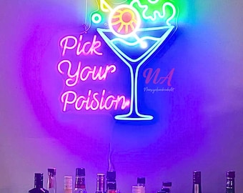 Custom Bar Neon Sign, Cocktail Glass, Party Decor