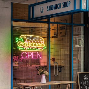 Sandwich open neon sign, sandwich neon sign, sandwich decor, open neon sign, opening gift, restaurant led sign, fast food led sign