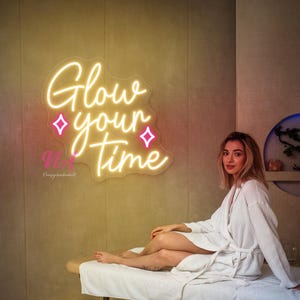 Glow Your Time, Love Your Skin Neon Sign, Spa Decor Sign, Hair Nail Salon Quote Wall Neon Sign, Beauty Salon Decor, Salon Business Sign