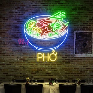 Pho Neon Sign, Pho Wall Sign, Vietnamese Food Neon Sign, Vietnamese Restaurant Decor Sign, Kitchen Decor Wall, Custom Neon Sign