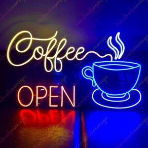 Coffee Neon Sign, Open Coffee Neon Sign, Wall Neon Sign, Custom Neon Sign, Tea or Coffee Decoration, Bar Sign, Coffee Shop, Open Neon Sign