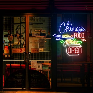 Chinese Food Neon Sign Chinese Food Open Neon Lights Custom Food Neon Logo Outdoor Sign Ramen Bowl LED Neon Sign Custom Japanese Noodles