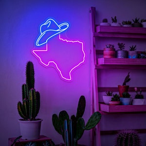 Cowboy Texas Neon Sign, Texas Shape Neon Sign, Fathers Day Gift Texas, Lone Star State Sign, Texas Skyline Wall Art, Texas Map Sign Decor