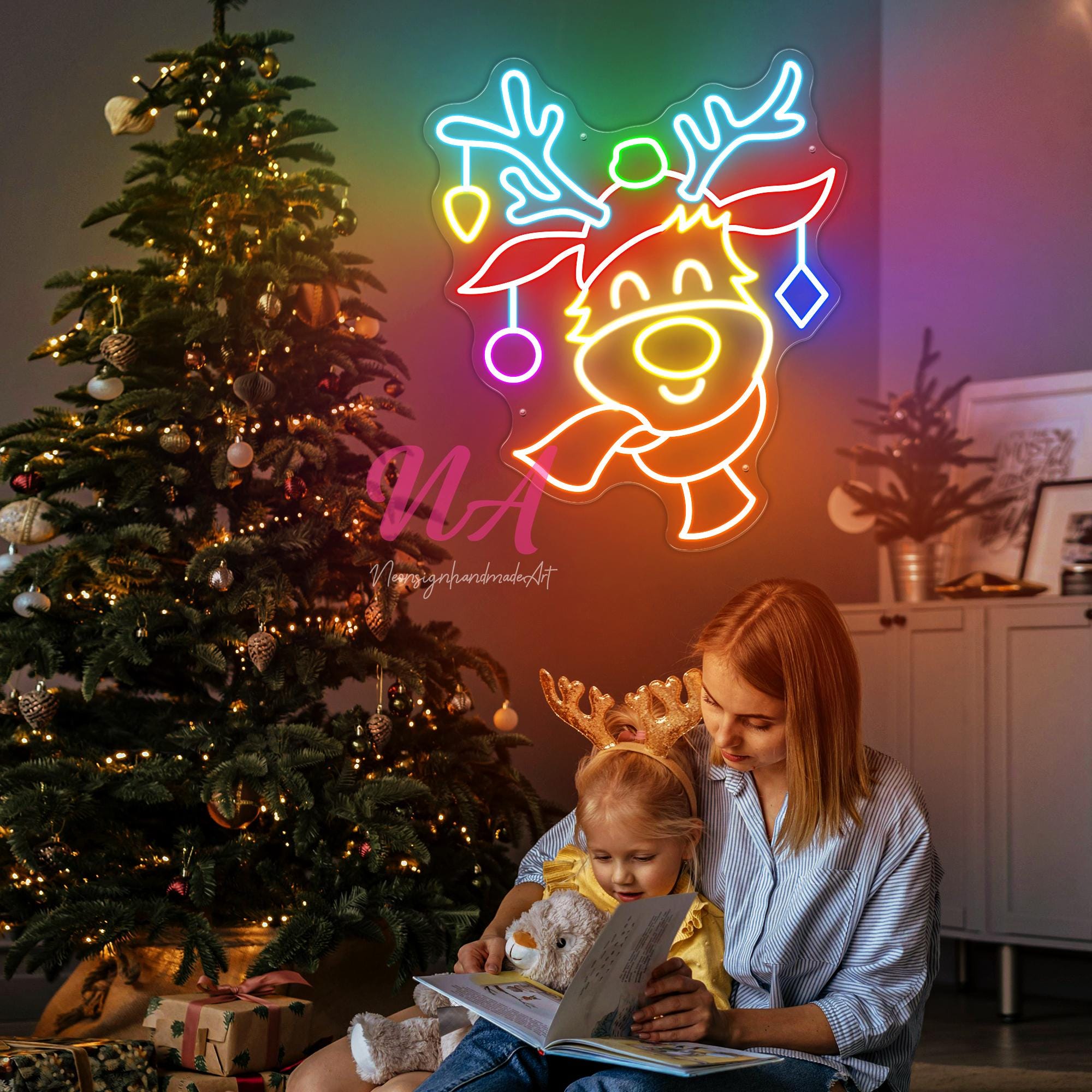 トナカイのネオンサイン：クリスマスホリデールームの装飾 - Etsy 日本