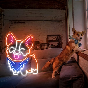 Corgi met sjaal neon bord Cute Corgi Sign Neon Corgi Art Dog Owner Sign, Dog Corgi Mom Custom Pet Sign Corgi Lover cadeau Dog Shop Neon Sign