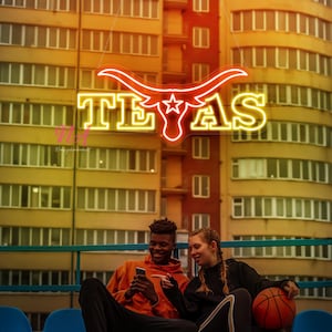 Texas Logo Neon Sign Longhorns Cow Neon Sign Custom Neon Sign Animal Neon Sign, Longhorns Wall Decor Texas western led light Texas Gifts