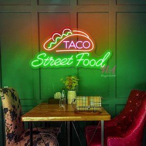 Taco Street Food Neon Sign Tacos Led Light Mexican Food Neon Light Food Restaurant Decor Burritos Wall Art Taco Lover Gift Pita Led Light