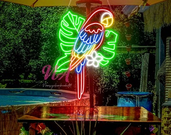 Letrero de neón LED de loro: decoración tropical para el hogar