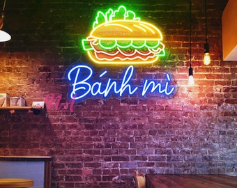Vietnamese Bánh Mì Neon Sign Banh Mi Neon Light Asian Restaurant Wall Decor Vietnamese Food Light Banh Mi Wall Art Vietnamese Bread Led Sign