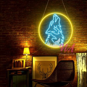 Wolf Howling and Moon Neon Sign Wolf Led Sign Custom Wolf Sign 3D Carving Wolf LED Light Wolf and Moon Decor Art Wolf Night Light Home Decor