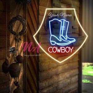 Custom Name Cowboy Boots Neon Sign, Cowboy Neon Sign, Cowboy Boots LED Sign, Western Neon Sign, Cowboy Boots Decor, Custom Name Neon Sign