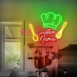 Custom Chef Hat Name Neon Sign Chef Decor Customized Kitchen LED Sign Kitchen Wall Hanger Sign Kitchen Wall Decor Housewarming Decor Wall