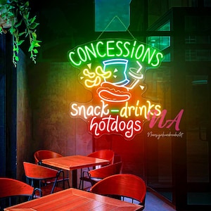 Concession Snack-drinks Hotdogs Neon Sign Movie Theater Film Room Wall Decor  Popcorn Drink LED Neon Sign Cinema Food Bar Neon Light Decor