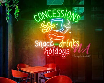 Concession Snacks & Drinks LED Neon Sign: Movie Theater Decor