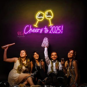 Cheers To 2025 Neon Sign, Happy New Year Neon Sign Champagne Neon Sign Happy New Year Led Sign Champagne Cheer Neon Light Holiday Wall Decor