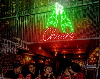 Enseigne néon Cheers : décoration de bar personnalisée, enseigne LED bière