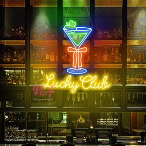 Lucky Club Cocktail Neon Sign, Cocktail Bar Lucky Leaf Neon Sign, Party Led Sign, Cocktail Decor Wall, Custom Neon Sign, Drink Neon Sign