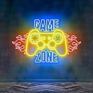 Game Zone Neon Sign Fire Game Controller Led Sign Gamer Arcade Room Wall Decor Gaming Wall Art Gaming Led Light Custom Game Room Sign