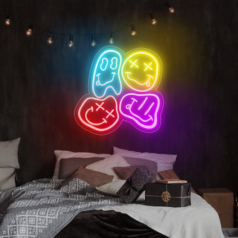 Distorted Smile Face Neon LED Sign: Custom Multi-color Wall Art - Etsy