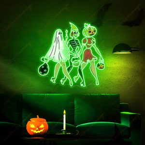 90s Halloween Sign, Retro Halloween Ghouls Sign, Halloween Girls Neon Light, Spooky Season, Vintage Halloween, pumpkin skeleton Led Sign