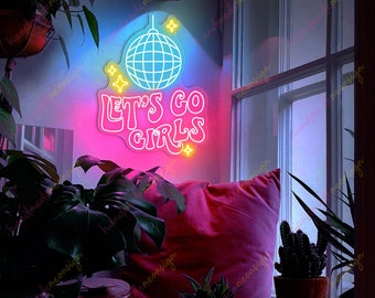 Let&#39;s Go Girls Neon Sign, Disco Ball Neon Sign, Pink Room Decoration, Led Neon Signs for Bachelorette Party, Gift For Bride,Custom neon sign