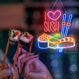 I Love Sushi Neon Sign: Japanese Restaurant Entrance Decor