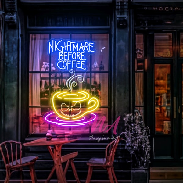 Nightmare Before Coffee Neon Sign: Halloween Coffee Cup Light