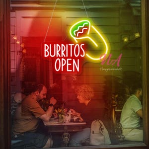 Burritos Open Neon Sign Tacos Led Light Mexican Food Neon Light Food Restaurant Decor Burritos Wall Art Burritos Lover Gift Pita Led Light