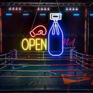 Boxing Open Neon Sign, Open Neon Sign, Boxing Club Decor Wall, Custom Neon Sign, Boxing Lover Gift, Welcom Sign, Boxing Gloves Neon Sign