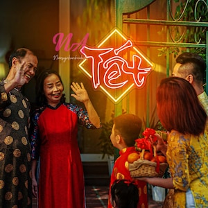Vietnamese Tet Holiday Neon Sign, Happy New Year Neon Sign, Vietnamese Tet Decor Wall, Holiday Party Decor Neon Sign, Happy New Year Sign