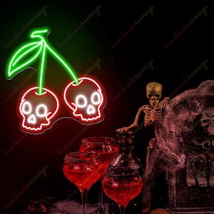 Cherry Skull Neon Sign, Cherry LED Neon Sign ,Red Cherries Light Sign,Cherry Skull LED Sign Wall Art,Skull Head Neon Sign Bedroom Sign