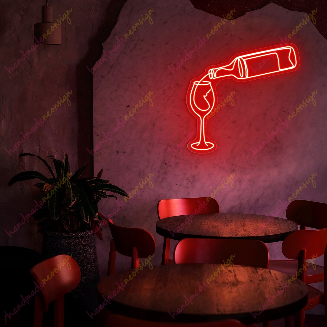 Wine Lover Neon Sign, Valentine Neon Sign, Wine Glass Decor, Gift for Her, Red Wine Kitchen