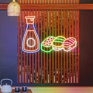 Sushi Neon Sign Japanese Food Neon Light Sushi Restaurant Wall Art Sushi Roll Set Light Sign Sushi Bar Wall Decor Art Sushi Lovers Gift
