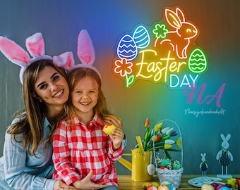 Easter Day Rabbit Neon Sign: Nursery Bedroom Decor