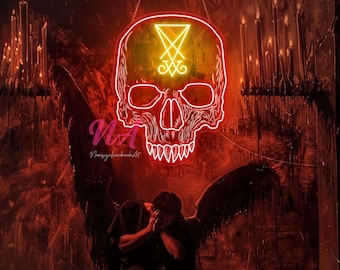 Sigil of Lucifer Skull Neon Sign: Satanic Wall Decor