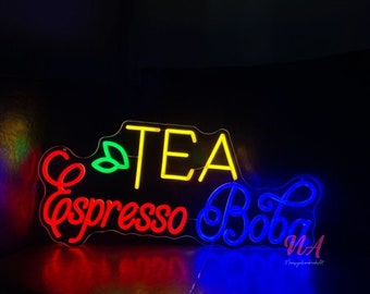 Tea Lover Art Custom Logo Sign Wine Glass Wall Decor Milkshake Open Neon Sign Espressco Coffee Sign Milk Tea Sign Drink Room Wall Art