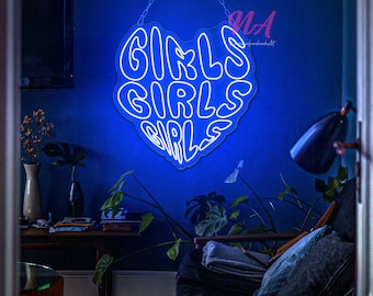 Girls Girls Girls Neon Sign Strip Club Wall Decor Girls Bedroom Home Room Bar Bachelorette Party Neon Signs Heart Shape Girls Neon Sign