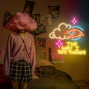 Oog met lucht neonreclame, The way I see thing decor, slaapkamerwanddecor, paranormaal leesdecor, oogwanddecor, aangepaste neonreclame